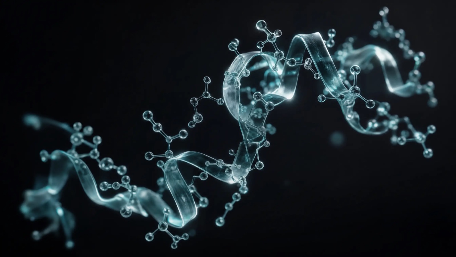 Abstract translucent glass ring nested inside a larger glass shape, representing a small peptide encoded within a larger genetic structure